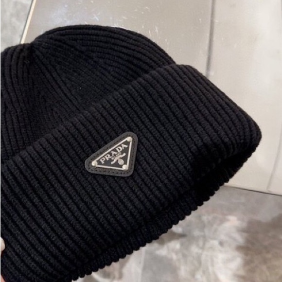 Prada Black Ribbed Knit Beanie - Picture 3 of 4